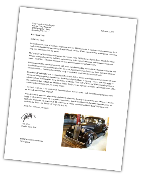Early American Auto Recognition Letter